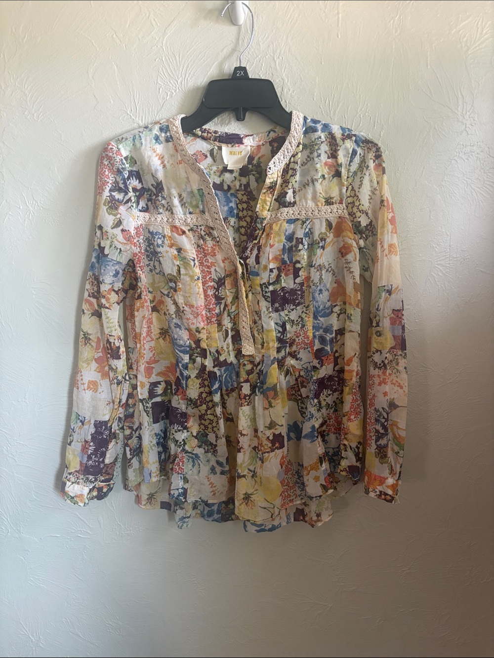 Maeve Cream Floral Patchwork Blouse with Multicolor Print